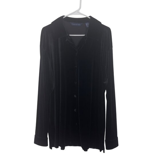 Preston & York Women Black Velvet Button-Up Shirt Blouse Sz L - Picture 14 of 15